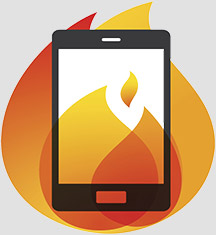 Lithium-ion electronic device on fire icon