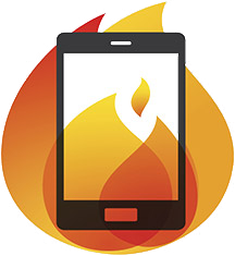 Lithium-ion electronic device on fire icon